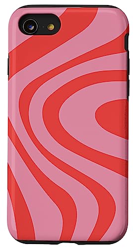 Hülle für iPhone SE (2020) / 7 / 8 Retro Liquid Swirl Abstraktes Muster in Pink und Rot von Anna Cecil Designs