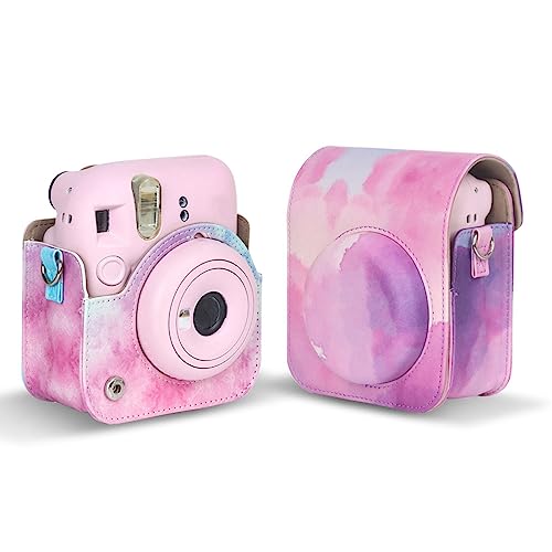 12 Tasche für Fujifilm Instax 12 Sofortbildkamera, PU Leder Schutzkameratasche mit Verstellbarem Schultergurt, Tragbare Sofortbildkameratasche für 12 (Blau Rosa) von Annadue