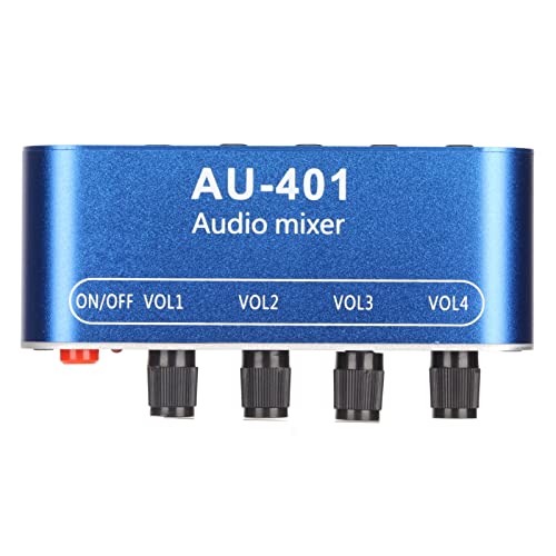 4 in 1 Out Stereo Audio Mixer, DJ Mixer Mischpult, DC 5V-12V Musik Mixer Tragbar, 3.5mm Sound Selector Amplifier, Independent Control Board, für Clubs Bars Stage. Blau von Annadue