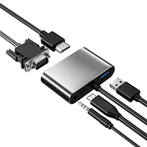 5-in-1-Typ-C-Hub, USB-C-Dockingstation aus 5-Port-Aluminiumlegierung mit HDMI + VGA + USB3.0 + Typ-C + 3,5-mm-Audio-Schnittstelle für PC-Tablet-Laptop-Computer von Annadue