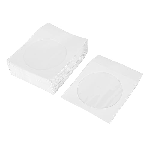Annadue 100 Stück CD Hüllen, 100 Stück CD Aufbewahrungshüllen mit Transparenter Kunststoffhülle für 12 cm 4,7 Zoll DVD Discs, Wiederverwendbare Weiße Wiederverwendbare CD von Annadue