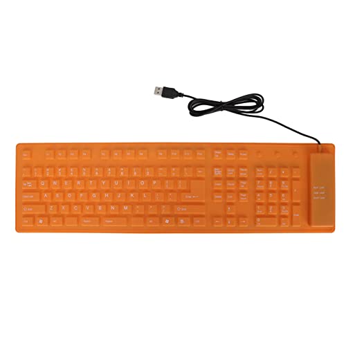 Annadue 108 Tasten Faltbare Silikontastatur USB Verkabelte Rollup-Tastatur wasserdichte Leise Eingabe Faltbare Soft-Touch-Tastatur für PC Notebook Laptop(Orange) von Annadue