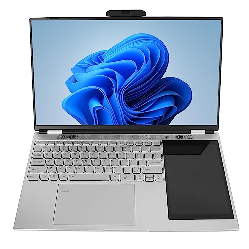 Annadue 15,6 Zoll Laptop mit Doppelbildschirm, Tragbarer HD IPS Laptop mit 7 Zoll Touchscreen für Windows 11, Ultraflacher Gaming Laptop mit Fingerabdruck, Unterstützt (16 GB + 128 GB von Annadue