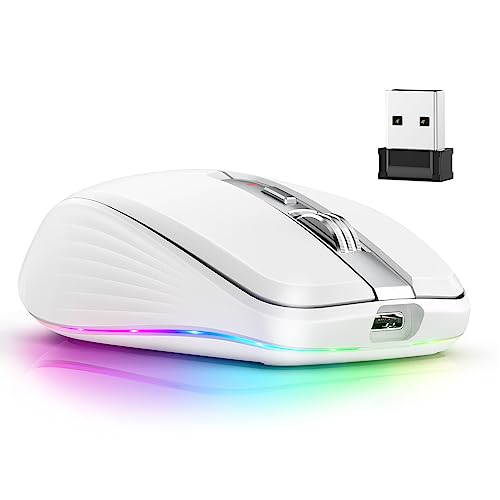Annadue 2,4 G Kabellose Maus, 2,4 G und5.1 Dual Modi, Einstellbare DPI, 14 RGB Beleuchtungsmodi, 3D Scrollrad, Plug and Play für, OS X, IOS, (Weiß) von Annadue