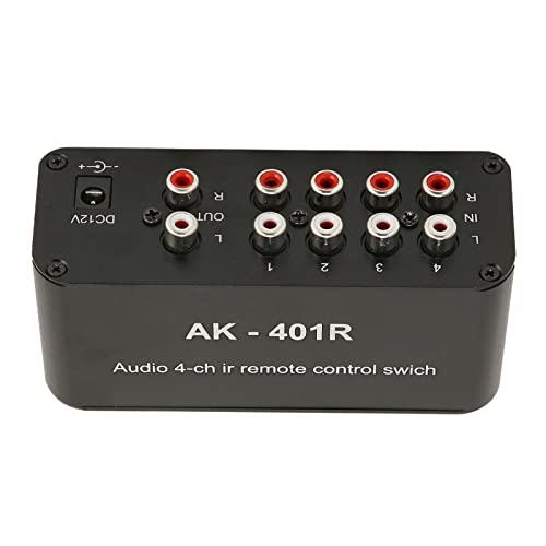 Annadue 4 Wege Cinch Schalter AV Splitter Schalter, 4 in 4 Ausgang Composite Video L/R Audio AV Auswahlbox RCA Stereo Schalter mit IR Fernbedienung für STB Spielekonsole, DVD von Annadue