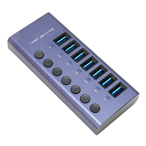 Annadue 7 Ports USB 3.0 Hub, 36 W Daten USB Hub Splitter mit Unabhängigen Netzschaltern und LEDs, Inklusive 36 W 12V/3A Netzteil für Windows, OS X Laptop, Linux (EU-Stecker) von Annadue