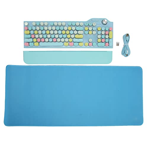 Annadue Drahtlose Retro Schreibmaschinentastatur, 107 Tasten Hot Swap LED Hintergrundbeleuchter Blauer Schalter Mechanische Tastatur mit Knopfsteuerung, für Windows/Android/IOS/OS X (Blau) von Annadue
