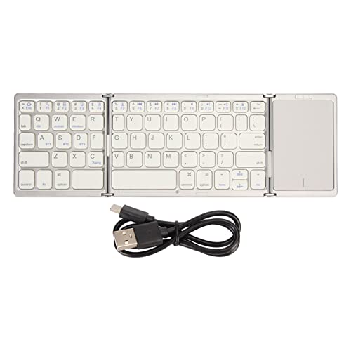 Annadue Faltbare Kabellose Tastatur mit Touchpad, für Tablet PC Smartphone, Integrierter Akku, Unterstützt für IOS, für, für, 3 fache Aufbewahrung (Silber Weiss) von Annadue