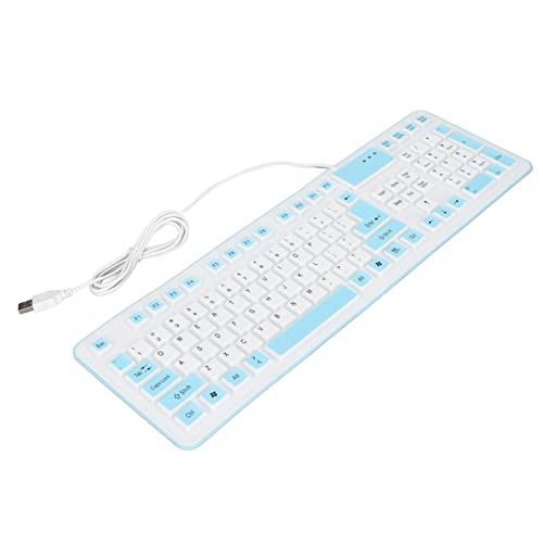 Annadue Faltbare Silikontastatur, 106 Tasten wasserdichte Rollup Tastatur,Kabelgebundene USB Silikontastatur, Soft Touch Tastatur, Leise Tastatur für PC, Laptop, Notebook (Blue) von Annadue