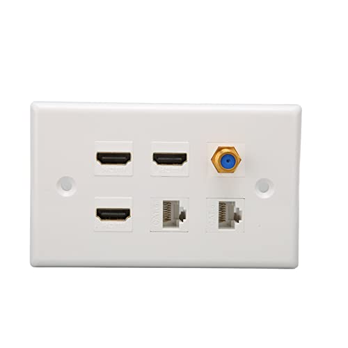 Annadue HDMI Wandplatte, 6 Port Ethernet Wandplatte mit 3 X HDMI, 1 X TV F Typ und 2 X Cat 6 RJ45 Netzwerk AV Wandplatte für Heim HDTV, Ethernet Wandsteckdose von Annadue