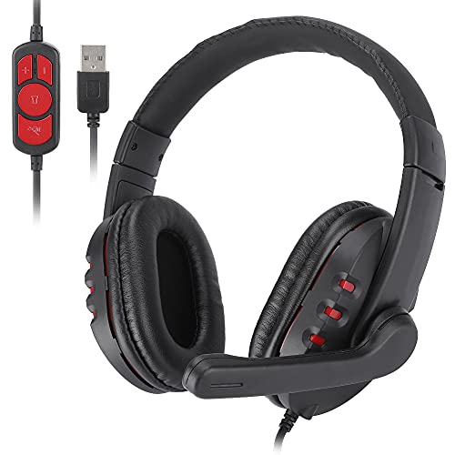 Annadue Kabelgebundene Kopfhörer, Rot Schwarzes E-Sport Headset, Game Headphones PU Lederohrabdeckung, mit Stummschaltung, Mikrofon EIN/Aus, Kabellautstärkeregler, Drehen Sie das Mikrofon. von Annadue