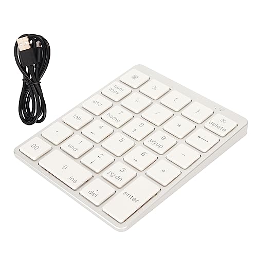 Annadue Kabelgebundene Numerische Tastatur, Wiederaufladbar, 28 Tasten, Dünne, Tragbare Aluminiumlegierung mit Komfortabler und Einfacher Tastatur, Sicher und Wasserdicht. (Silber Weiss) von Annadue