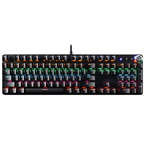 Annadue Kabelgebundene mechanische Tastatur, Blue Switch Mixed Light Gaming-Tastatur mit Lautstärkeregler, 108 Tasten, für Desktop-Notebooks - Schwarz von Annadue