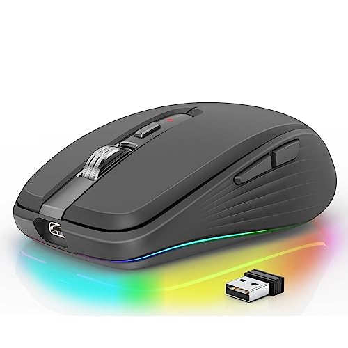 Annadue Kabellose Bluetooth Maus, Tragbare Ergonomische Dual Mode Funkmaus Bluetooth mit Empfänger, 2400 DPI Einstellbare Bluetooth Maus mit RGB Lichtern für Laptop Desktop (Schwarz) von Annadue
