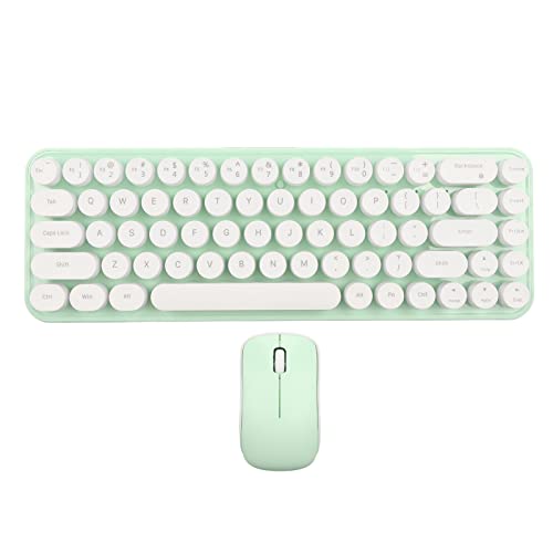 Annadue Kabellose Schreibmaschinen Tastatur und Maus Kombination, 68 Tasten, Stabile 2,4 GHz Übertragung, Retro Design für, Kompatibel mit PC, Laptop, Desktop (Weiß Grün) von Annadue