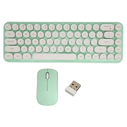 Annadue Kabellose Tastatur Maus Kombination, 68 Tasten, Retro Schreibmaschinentastatur, Einstellbare DPI Mäuse, Tragbare Runde Tastenkappen Tastatur mit Tastenkombination, für PC Desktop (Weiß Grün) von Annadue
