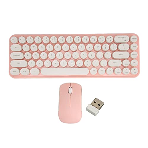 Annadue Kabellose Tastatur Maus Kombination, 68 Tasten, Retro Schreibmaschinentastatur, Einstellbare DPI Mäuse, Tragbare Runde Tastenkappen Tastatur mit Tastenkombination, für PC Desktop (Weiß Rosa) von Annadue