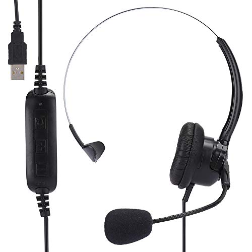 Annadue Kopfhörer, Kopfhörer mit Einstellbarer Lautstärke, Schalldämmung PU-Leder-Mono-Ohr-Ohrenschützer für Skype QQ MSN für Online-Spiele von Annadue