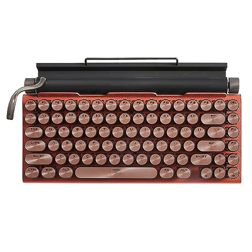 Annadue Mechanische Tastatur mit 83 Tasten, Bunte RGB Hintergrundbeleuchtung Kabellose Retro Schreibmaschinentastatur mit Runder Metalltastenkappe, für Universal (ORANGE) von Annadue