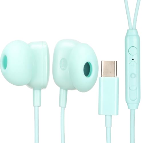 USB C Kopfhörer, Typ C Kopfhörer Ohrhörer mit Kabel,Rauschunterdrückungs Kopfhörer mit Mikrofon und Lautstärkeregler für Kopfhörer mit Typ C Schnittstelle (Türkis) von Annadue