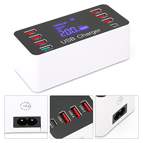 Annadue USB-Ladegerät Multi-Port-Hub, 8-Port 40-W-Desktop-Ladestation, mit LED-Anzeige, Port, QC 3.0-Schnellladefunktion, für Telefon-Tablet-Computer und Mehr (EU-Stecker) von Annadue