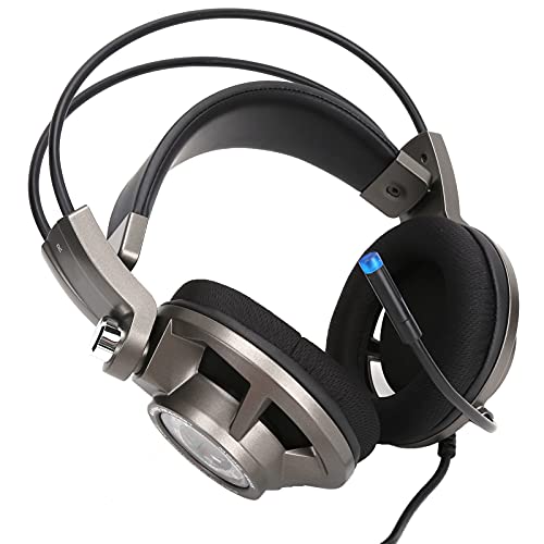 Annadue USB-Stereo-Gaming-Headset für PC, 7.1 Virtual Surround Sound Over-Ear-Kopfhörer mit Mikrofon, Lautstärkeregelung, LED-Licht, Weiche Ohrenschützer (Silber grau) von Annadue