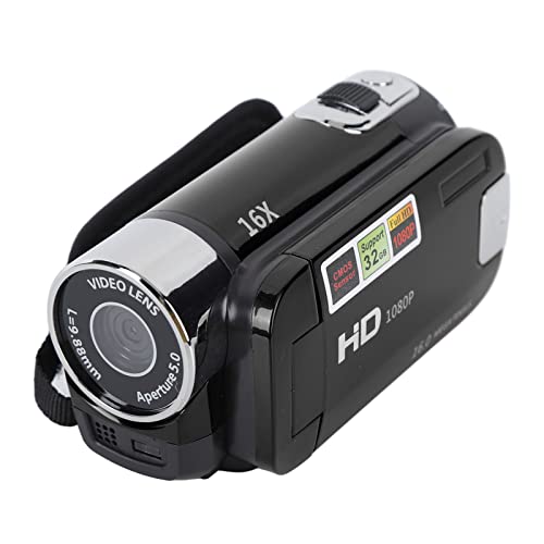 Annadue Videokamera-Camcorder, 1080P 16 MP HD-Digitalkamera-Recorder mit Drehbarem 2,7-Zoll-TFT-Bildschirm, 16-fachem Digitalzoom, DV-Kamera mit USB-Kabel (Black) von Annadue