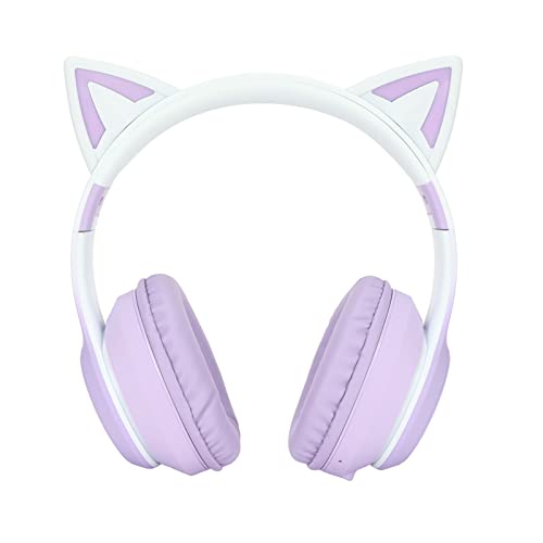 Bluetooth-Gaming-Kopfhörer mit Katzenohren, Kabellos, Faltbar, mit LED-Licht (Lila) von Annadue