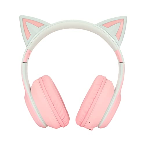 Bluetooth-Gaming-Kopfhörer mit Katzenohren, Kabellos, Faltbar, mit LED-Licht (Rosa) von Annadue