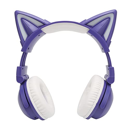 Bluetooth-Headset mit Katzenohren, Stereo, Niedliches Kinder-Headset mit LED, Integriertem Mikrofon, Kabelloser Kopfhörer, Faltbares Gaming-Headset für Kinder, Jungen und Mädchen (Lila) von Annadue