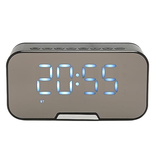 Bluetooth Lautsprecher mit Digitalem Wecker, Multifunktionaler Spiegel Wecker Lautsprecher mit UKW Radio für Schlafzimmer, Büro, Unterstützt Temperaturanzeige, UKW Radio (Schwarz) von Annadue