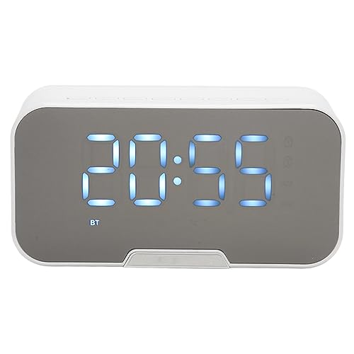 Bluetooth Lautsprecher mit Digitalem Wecker, Multifunktionaler Spiegel Wecker Lautsprecher mit UKW Radio für Schlafzimmer, Büro, Unterstützt Temperaturanzeige, UKW Radio (Weiß) von Annadue