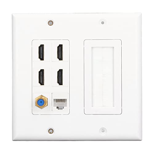Frontplatte, Wandplatte, 6 Anschlüsse, Kabeldurchführungseinsatz für Drähte, Kabelzugangsgurt mit 4 HDMI-, 1 Kat.-6-Koaxial-, 1 TV-F-Kopf-Buchsenausgang Frontplatte, Wandplatte, 6 Anschlüsse, Kabeldurchführungseinsatz für Drähte, Kabelzugangsgurt mit 4 HDMI-, 1 Kat.-6-Koaxial-, 1 TV-F-Kopf-Buchsenausgang von Annadue