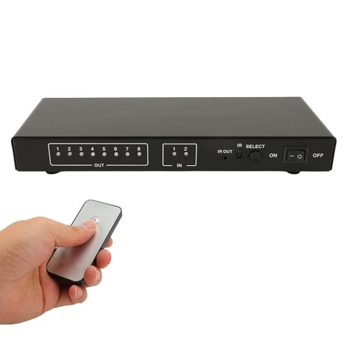 HDMI Splitter, 2 in 8 Out HDMI Switch Splitter mit Fernbedienung, 4K 60Hz 2x8 HDMI Splitter Switcher Fernbedienung für HDTV PC Projektor DVD Player AV Receiver (EU-Stecker) von Annadue