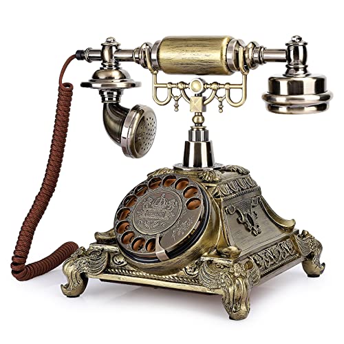 Kabelgebundenes Festnetztelefon, Altmodisches Antikes Vintage-Telefon Klassisches Europäisches Plattenspieler-Zifferblatt Retro-verdrahtetes Telefon für Home-Office-Dekor von Annadue