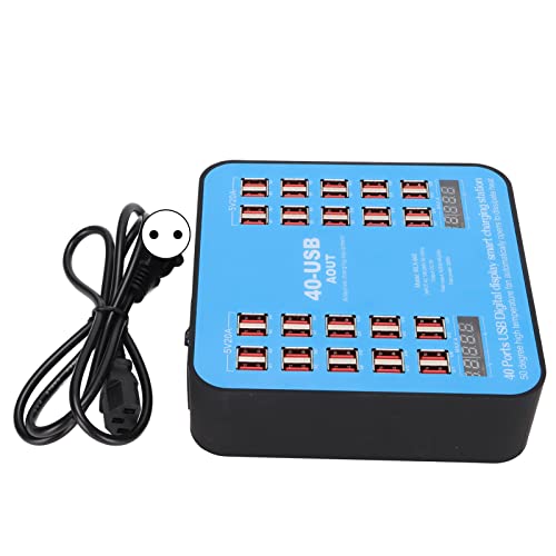 Multiport USB Ladegerät mit LCD Display, 40Port 200W Ladestation für Mobiltelefon Tablet, Intelligentes Adaptives Laden, Mehrfacher Schutz. (EU-Stecker) von Annadue