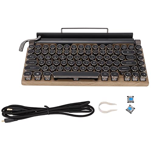 Retro Mechanische Tastatur im Schreibmaschinen Stil,Kabellos Bluetooth Tastatur mit Tablet- und Handy Ständer,83 Tasten,Einstellbare Helligkeit,Blauer Schalter,für Desktop PC/Laptop Mac/Telefon von Annadue