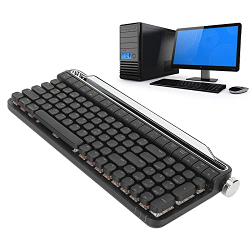 Retro Schreibmaschinen Tastatur, 100 Tasten RGB Bluetooth Tastatur mit Integriertem Ständer, Kabellose/kabelgebundene Mechanische Tastatur für Windows für Android für IOS (Schwarz) von Annadue