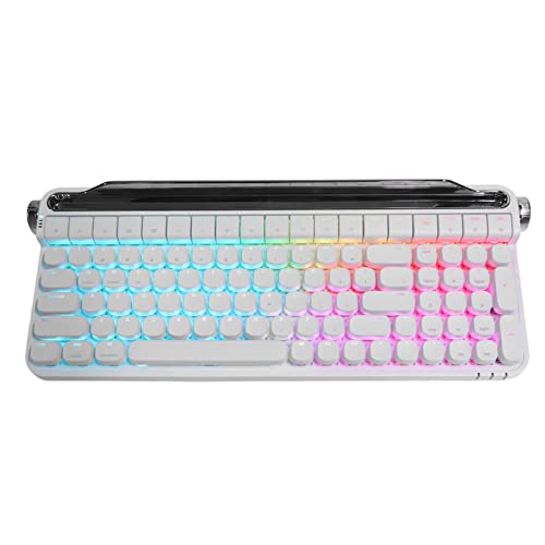 Retro Schreibmaschinen Tastatur, 100 Tasten RGB Bluetooth Tastatur mit Integriertem Ständer, Kabellose/kabelgebundene Mechanische Tastatur für Windows für Android für IOS (Weiss) von Annadue