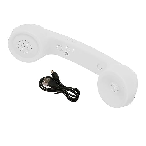 Retro Telefonhörer, Strahlungssicher, Wiederaufladbar, HD Lautsprecher und Mikrofon, Einfach zu Bedienen, Kompatibel mit Mobiltelefon, Computer, USB Anschluss (White) von Annadue