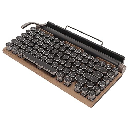Schreibmaschinentastatur, 83 Tasten, 7 Farben, RGB-Beleuchtung, Hintergrundbeleuchtung, Mechanische Tastatur, Verschleißfest, mit Runder Metallkappe für Laptop für Windows (Farbe der Holzmaserung) von Annadue