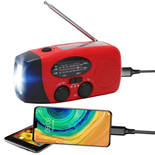 Solar Radio,AM/FM Handkurbelradio USB Notfallradio mit Taschenlampe,SOS Alarm und Handyladefunktion,1000mAh Wiederaufladbare Batterie,für Camping, Reisen,Notfall Ourdoor von Annadue