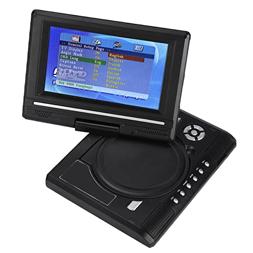 Tragbarer 7-Zoll-DVD-Player mit um 270° Schwenkbarem Bildschirm für Auto und Kinder, Integrierter Wiederaufladbarer Akku, AV-IN/AV-Out USB/SD/MMC-Kartenunterstützung, AVI EVD (EU-Stecker) von Annadue