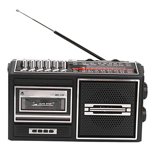 Tragbarer Kassettenrekorder mit AM/FM/SW/SW1-2-Radio, Unterstützung für SD/USB, Integriertem Lautsprecher, mit Antenne, Kopfhöreranschluss (Silber) von Annadue