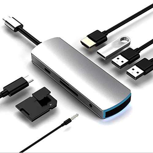 USB C Dockingstation 8 Port, 8 in 1 USB Typ C zu HDMI + kleine Speicherkarte + Speicherkarte + 3,5 mm Audio + 3 x USB3.0 + PD Schnelllade-Multifunktions-Hub für Laptop Notebbook PC Tablet usw. von Annadue