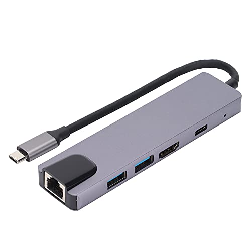 USB C Hub Multiport Adapter 5 in 1,5 Port Typ-C Docking Hub auf 2 X USB3.0 Ausgang, HDMI 4K, RJ45, Typ-C, Unterstützt PD Schnellladen, Plug and Play, für MacBook Pro, für Huawei MateBook, Etc von Annadue