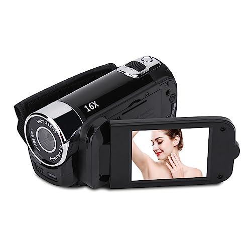 Videokamera-Camcorder, Digitalkamera-Recorder mit 2,4-Zoll-Bildschirm, 270-Grad-Drehung, 16-facher Digitaler Zoom-Camcorder-Kamera, Unterstützt Bis zu 128G (Schwarz) von Annadue