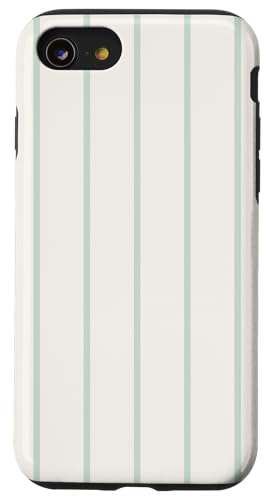 Cream & Green Stripes Thin Vertical Lines Modern Neutral Hülle für iPhone SE (2020) / 7 / 8 von Annalisse Striped Creations Co.