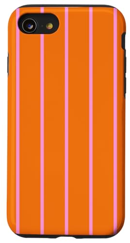 Orange and Pink Stripes Thin Vertical Lines Girl Preppy Hülle für iPhone SE (2020) / 7 / 8 von Annalisse Striped Creations Co.