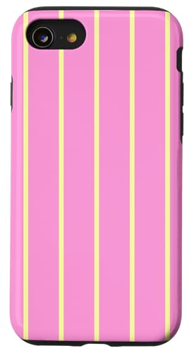 Pink and Yellow Stripes Thin Vertical Lines Retro Aesthetic Hülle für iPhone SE (2020) / 7 / 8 von Annalisse Striped Creations Co.